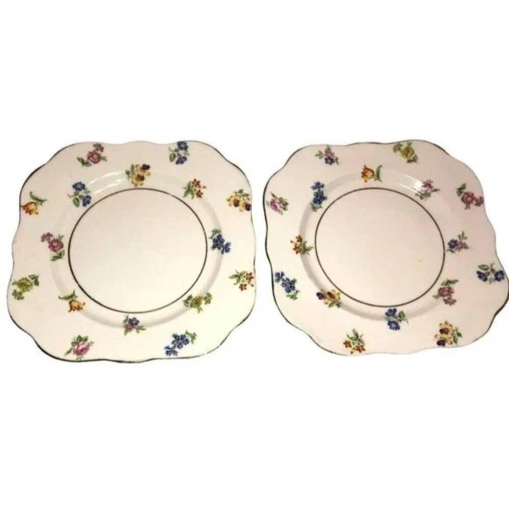 Vtg Marks & Rosenfeld Bone China Dessert Plates 2 Hand Painted Made in England